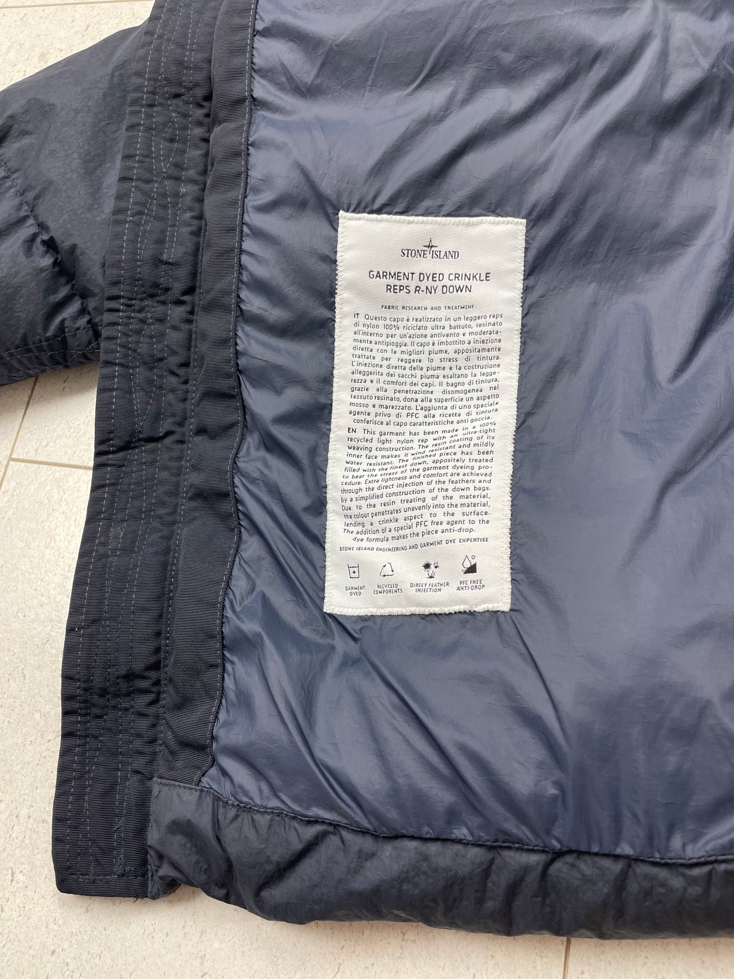 Stone Island Men’s Garment Dyed Crinkle Reps R-NY Down Jacket ~ Size Small